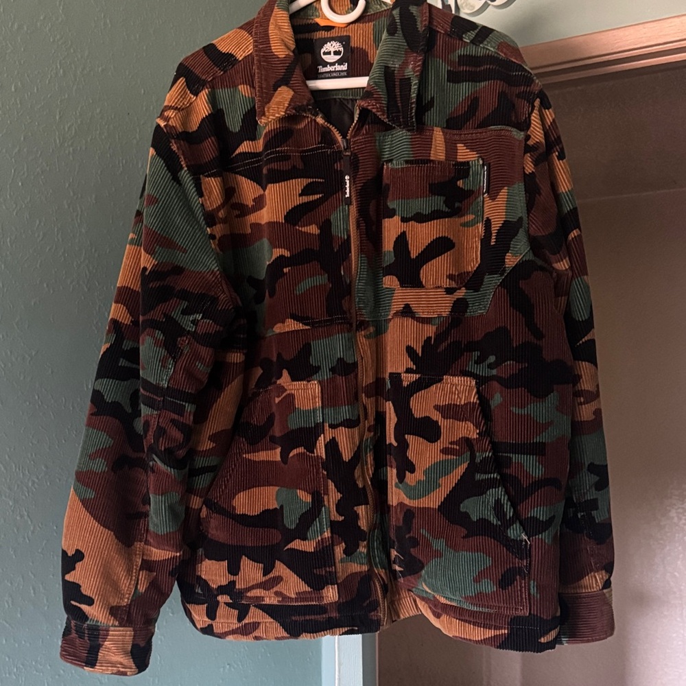 Timberland Camouflage Corduroy Zip Jacket in Brown Green Black